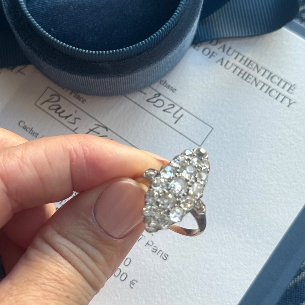 Late Victorian navette diamond ring! 18k rose gold. 3.75 cts! VS to SI clarity! - Picture 7 of 12